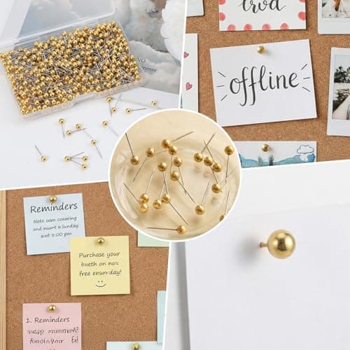 Xinjoduz 500 PCS Gold Map Push Pins, Metal Round Head Cork Board Pins for Travel Small Maps Thumb Tacks Marking Pushpins for Cork Board Bulletin Picture Photo Home Office School DIY Craft — view 3