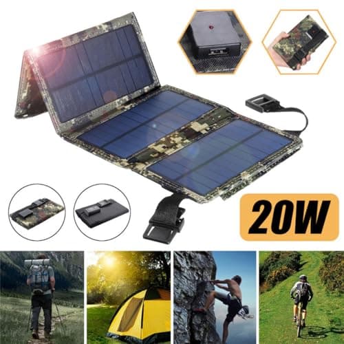 LIXSAZSE Foldable USB Solar Panels 5V IP65 Waterproof Outdoor Household Phone Charger Travel Climbing Power Bank Charging Plate, Camouflage — view 4