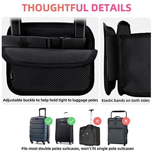 WALNEW Luggage Travel Cup Holder, Hands-free Drink Caddy Attachment Drinks Carrier for Drink Beverages Coffee Mugs fits Roll on Suitcase Handles Travel Accessories Black — view 6