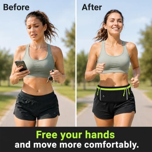ZEMINRI Running Belt Adjustable Elastic Strap Waterproof Bumbags (Black) — view 5