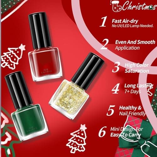 Christmas Nail Polish Set - Long Lasting 6-Color Accessories | Holiday Nail Polish Set,for Holiday Manicure Salon Home Travel Wedding Bridal Spa Grooming Party Summer Daily — view 2