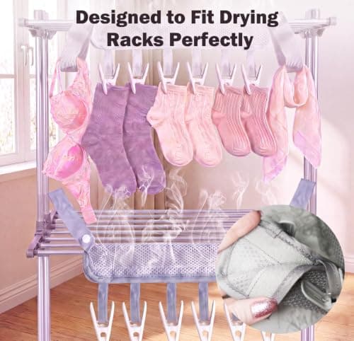 Travel Drying Hanger for Heated Clothes Airer & Clothes Drying Rack Washing line, Foldable Portable Sock Hangers for drying with 6 Laundry Pegs for Underwear Bra Towel Home Cruise Outdoor 2 Pack — view 3