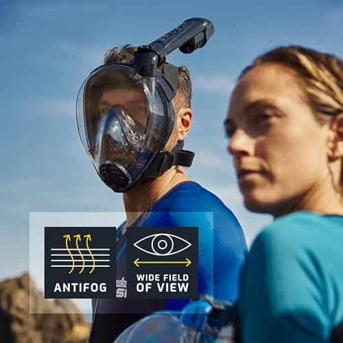 Cressi Komodo Full Face Dry Snorkelling Mask - 180° Panoramic View Snorkelling Mask - Dry Side Snorkel & Adult Snorkel Set - CO2 Safe Silicone Skirt & Scuba Equipment - White/Black - M/L — view 6