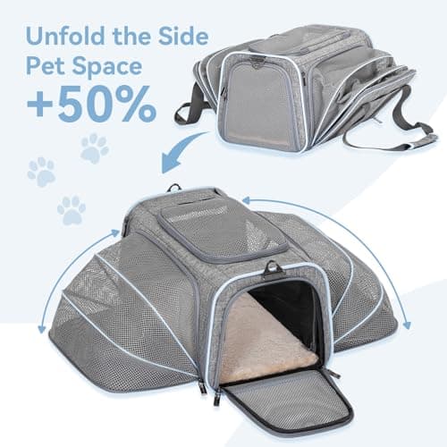 Petsfit Expandable Cat Carrier, Airline Approved Soft-Sided Pet Travel Bag for Small Dogs & Cats, Dual-Sided Extension Up to 5kg, Washable Grey Pet Carrier for Travel — view 2