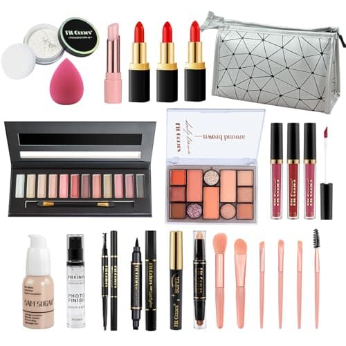 Proamate All in one Makeup Set, Cosmetic Make Up Starter Kit With Storage Bag Portable Travel Make Up Palette Eyeshadow Foundation Lip Gloss Makeup Gift Set for Teenage & Adults(Kit A001)