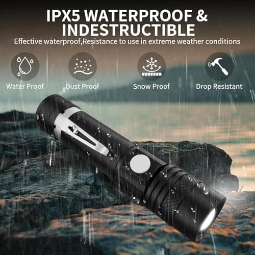 AOMEES LED Torch Rechargeable, 1400LM Adjustable Focus Flashlight 2 Pcs — view 5