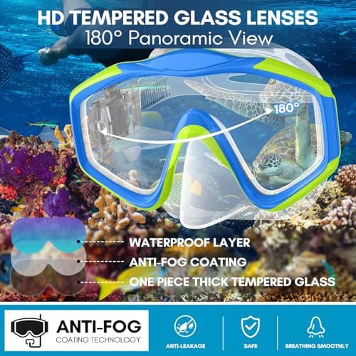 HiiPeak Kids Snorkel Set, Dry Top Snorkel Mask Snorkelling Package, Snorkelling Diving Mask with Breathing Tube Panoramic View Tempered Glass Anti-Fog, Children Swimming Goggles,Snorkeling Gear — view 3