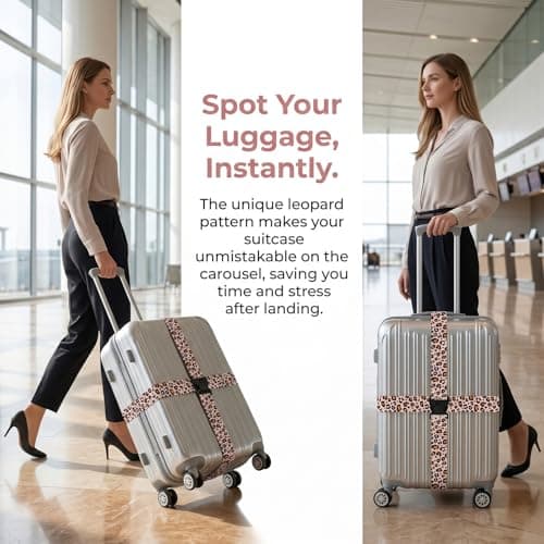2 PCS Leopard Print Luggage Straps for Suitcases, Adjustable Suitcase Straps Heavy Duty Suitcase Belts, Baggage Identifiers Suitcase Accessories with Quick Release Buckle — view 2