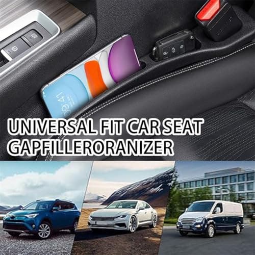 HADAVAKA 2PC Multifunctional Car Seat Gap Filler, Universal Gap Filler Pad with Phone Holder, Seat Clip Seam Leak Stopper Storage Strip Interior Accessories, for SUV Car Truck Seat (Beige) — view 2