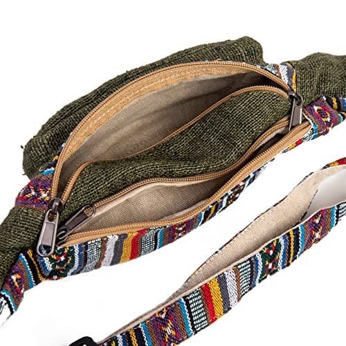 Freakmandu Unisex Hemp Fanny Pack - Hip Waist Belt Bag Crossbody Boho Hippie Style Handmade Waist Packs for Men Women, Safari — view 5
