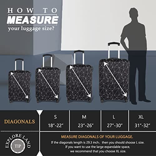 Explore Land Travel Luggage Cover Suitcase Protector Fits 23-26 Inch Luggage (Black Polygonal, M) — view 5