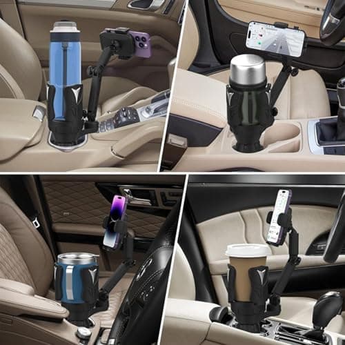 3-in-1 Car Cup Holder Expander with Adjustable Phone Mount – Universal Spill-Proof Bottle Holder & 360° Rotating Phone Stand for Large Drinks and Smartphones up to 4.1 Inches — view 3