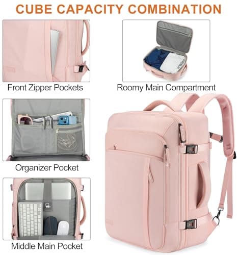 Lumesner Carry on Backpack, Extra Large 40L Flight Approved Travel Backpack for Men & Women,Expandable Large Suitcase Backpacks With 4 Packing Cubes (Pink (Bag With 3 Packing Cubes), Extra Large) — view 5