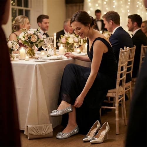 Women's Foldable Flats – Portable Ballet Slippers Shoes for Travel, Wedding – Fits in Purse (M, Silver Sequin) — view 3