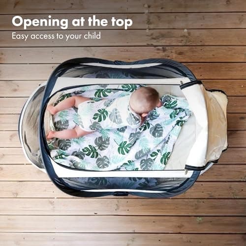 DERYAN Travel Cot BabyBox - Pop-up System - Set up in only 2 Seconds - Comfortable and Functional - Including Sleeping Mat and Carrying Bag - Cream — view 5