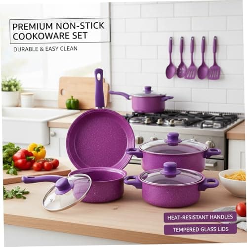 Nonstick Cookware Set|Nonstick Cookware Set, 13-piece, Non Stick Pots and Pans with Frying Pan, Saucepans, Milk Pot & Utensils for Home Cooking, Purple — view 6