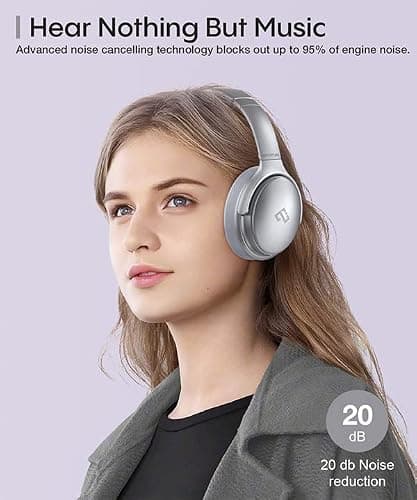 INFURTURE Noise Cancelling Headphones Wireless Bluetooth 5.3 Active Noise Cancellation,Over Ear with Stereo Microphone Hi-Fi,Quick Charge,90 Hours Working for TV,Cellphones,Home Office (Silver) — view 2