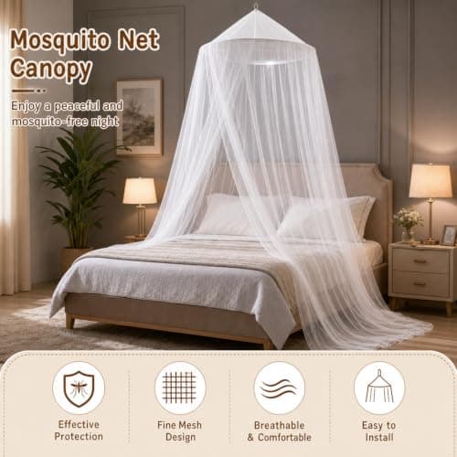 Mosquito Net for Bed,Mosquito Net Dome Tent,Large White Bed Canopy, Hanging Bed Net, Easy Installation Ideal - Hanging Net for Outdoor & Bedroom Use, Travel,Portable Mosquito Protection for Travelers — view 3