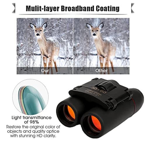 Mini Binoculars For Adults, 30X60 Compact Binoculars Non Damaged Folding Binoculars Telescope With Low Light Night For Bird Watching, Travelling, Sightseeing, Hunting, Etc (Blue film) — view 3