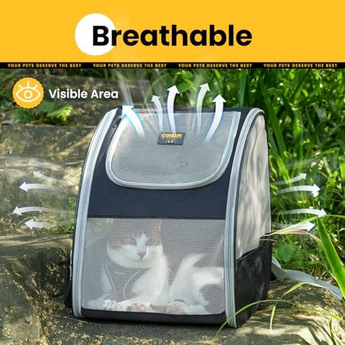 Conlun Cat Backpack Carrier for Small Dogs and Cats Fit Up to 7kg,Small Dog Backpack,Expandable & Foldable with 3-Side Mesh Windows,Pet Carrier for Travel & Hiking Friendly,Grey — view 6