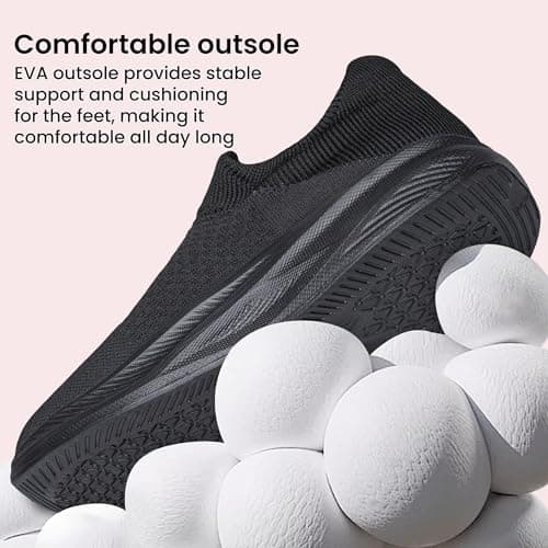 Raoendis Womens Trainers Slip on Walking Shoes Ladies Sneakers Sport Shoes, Comfortable Lightweight Walking Mesh Running Shoes for Indoor Outdoor Activities Black Size 5 — view 5