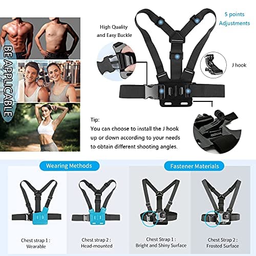 TEKCAM 4 in 1 Action Camera Accessories for GoPro Hero 13/12/11/10/9, Akaso EK7000/Pro, DJI Osmo Action 5 Pro/4, WOLFANG Action Cam, Head Strap Chest Harness Mount Floating Hand Grip Monopod — view 4