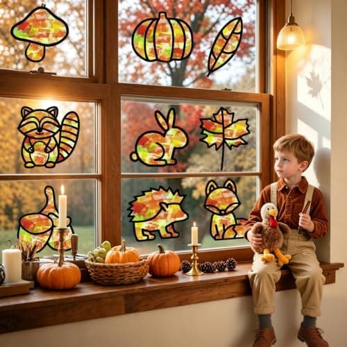 Autumn Craft DIY Kit for Kids - 26 Paper Window Suncatchers with 13 Designs — view 6