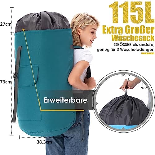 Turquoise XXL 115L Foldable Travel Laundry Bag with 2 Padded Shoulder Straps — view 3