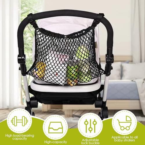 Stroller Shopping Net, Black Buggies Net Bag, Universal Baby Trolley Mesh Net Pocket, Stroller Organizer Storage Bag for Pushchair Buggy Stroller Pram — view 6