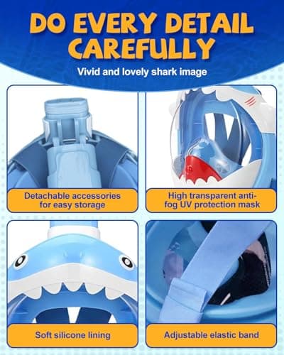 Zumhigh Kids Full Face Snorkel Mask, 180° Panoramic View Children's Snorkelling Mask with Dry Top System, Anti-Fog & Anti-Leak Shark Design for Swimming & Water Sports — view 4