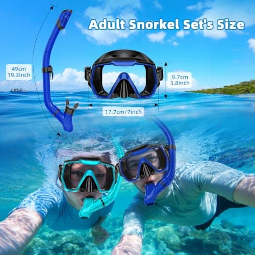 Honlanor Snorkel Set Adults Snorkeling Gear Anti-Leak and Anti-Fog Tempered Glass Lens Panoramic View Swim Mask Dry Top Snorkel Kit for Snorkeling Scuba Diving Swimming Travel — view 2