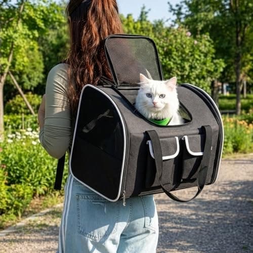SUNNYNEST Cat Carrier, Airline-Approved Pet Travel Bag for Small Cats & Dogs up to 10 kg, Foldable Design with Lockable Zippers, Waterproof Base & Plush Cushion, 49×30×33 cm — view 4