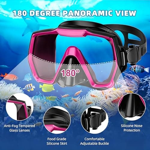 Adults Mask Snorkel Fins Set, Snorkeling Gear for Adult with Fins, Snorkel Sets with Flippers, Adult Anti Leak Scuba Gear with Adjustable Fins Diving Mask Full Dry Top Snorkel with Travel Bags — view 3