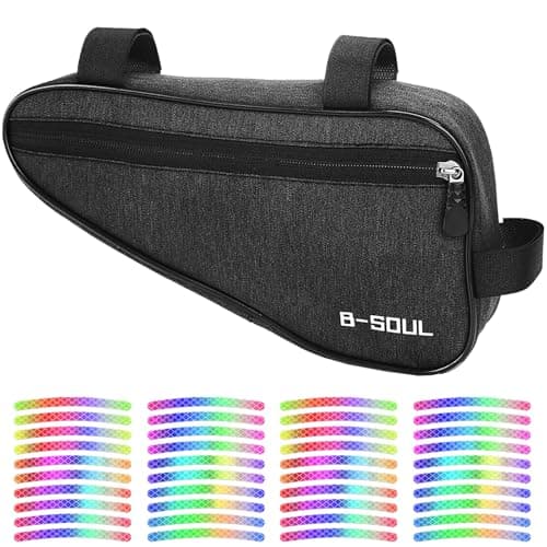 JYJLLM 41PCS Bike Storage Bag Set, Black Waterproof Frame Pouch with 40 Rainbow Decals for Cycling Commute Travel Gift for Adults