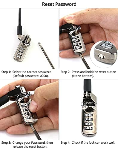 QWORK® Laptop Lock with T-Bar Locking Mechanism 4 Digit Password Protection and 2m High Hardness Cut-Resistant Steel Cable, Protect Your PC/Laptop and Projectors — view 6