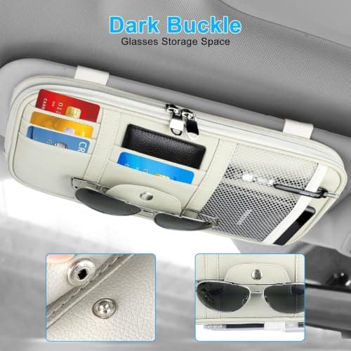 Linkstyle Car Sun Visor Organizer, Auto Interior Leather Storage Pocket Pouch, Car Sunglasses Holder, Bag for Card License Registration Pen — view 4