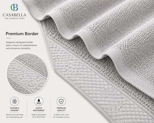 Casabella CB 2 Piece Jumbo Bath sheets 100% Combed Cotton Extra Large Bath Towel bale set super Absorbent Soft Silver 2 Pack 90X180 CM Bath sheets Extra Large Bathroom Set Beach Towel — view 5