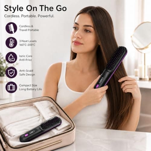Cordless Hair Straightener Brush,3 Heat Settings 160-200°C with LED Display, MCH Ceramic Heating Anti-Scald Design, Dual Voltage Travel Hair Styling Tool for All Hair Types — view 6