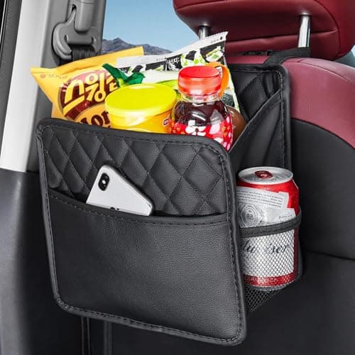 LXUNYI Car Organizer Back Seat, 2 Pack Waterproof PU Leather Car Seat Storage Bag Large Foldable Universal Hanging Organizer for Kids & Adults with Cup Holders Car Travel Accessories — view 2