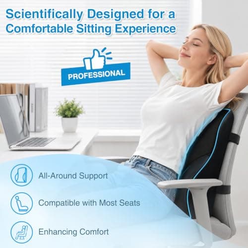 POOTACK Lumbar Support Cushion, Office Back Cushion With Double Straps — view 2