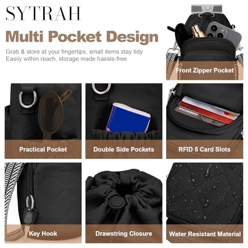 SYTRAH Water Bottle Bag Crossbody, Insulated Holder Shoulder Purse Black — view 4
