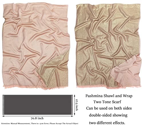 Gragengs Women's Sparkling Metallic Pashmina Shawls and Wraps Long Party Scarf Solid Color Two Tone,Rose Gold — view 4