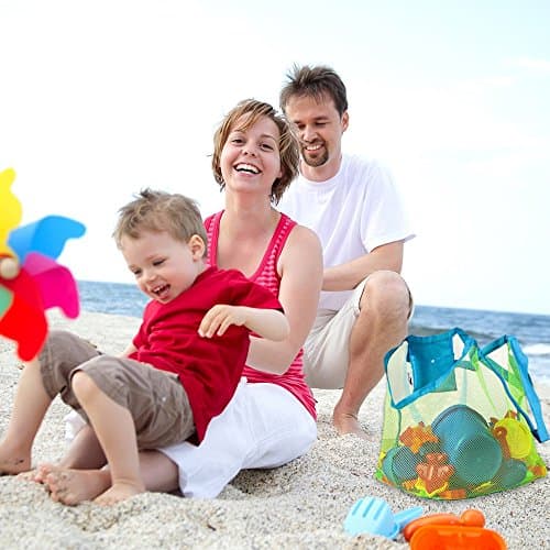 COOLGO XL Large Mesh Beach Tote Bag for Outdoor Swim Pool Childrens and Kids Toys Travel Towels Sand Away Organizer Storage Bags, Foldable and Lightweight (Blue) — view 5