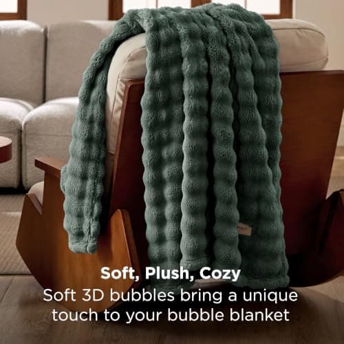 Bedsure Bubble Fleece Throw Blanket - Lightweight, Sage Green, 150x200cm — view 3