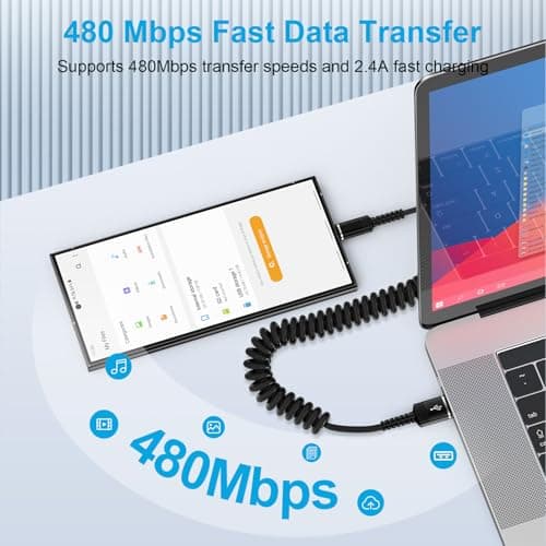 Coiled USB C Cable Short [0.3-1m] for Car, Charger Cable Type C Fast Charging Retractable Phone Charger Android Auto Cable for Samsung Galaxy A57 A17 A16 A56 A26 A36 A55 S26 S25 S24 S23 S22 S21 S20 FE — view 4