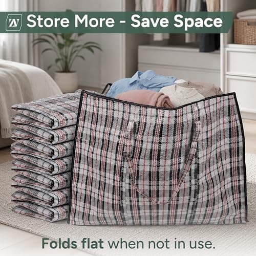 Zuvo Large Laundry Bags 5 Pack with Zips, Woven Moving and Storage Bag Set — view 3