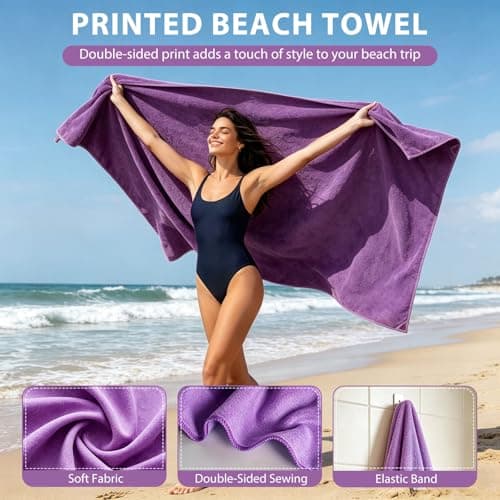 Indrnif Outdoor Magnetic Bath Towel 190 X 80 cm,Quick-Dry Sand-Resistant Beach Towel with Magnetic Closure,Oversized Microfiber Bath Towel for Travel, Swimming, Pool, Yoga, Hiking, Camping (purple) — view 3