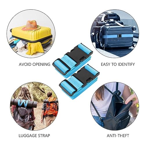 Flintronic 6 Pcs Luggage Straps with Luggage Tags, Adjustable Packing Belts for Suitcases Security Non-Slip Travel Belt Travel Accessories（Blue） — view 6