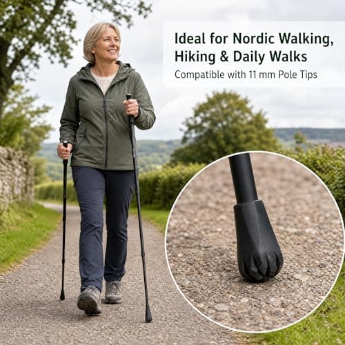 Nordic Walking Poles Rubber Buffer 12 Pieces 11mm 2 Shapes 3 Pairs Black For Hiking Poles Trekking Poles - Asphalt, Gravel Mountains. Universal Fit, Durable, Replacement Parts — view 6