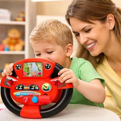rightclick Interactive Car Controller for Toddlers – Portable Steering Wheel Toy for Backseat Travel. Fun Driving Games for Baby & 2 Year Old Boys (Red) — view 6